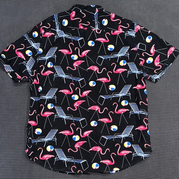 Vibrant Flamingo and Beach Chair Print Casual Shirt - Picture 3 of 3